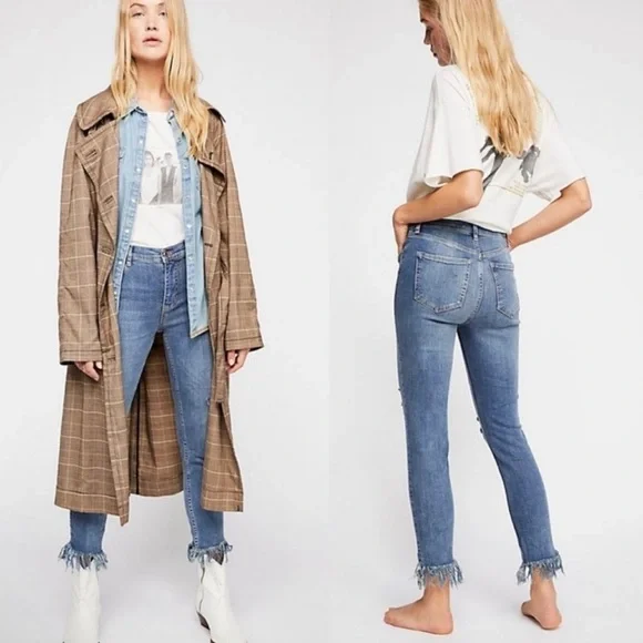 Free People Great Heights Frayed Distressed Fringe Hem Jeans Womens Size 30 - Picture 2 of 8